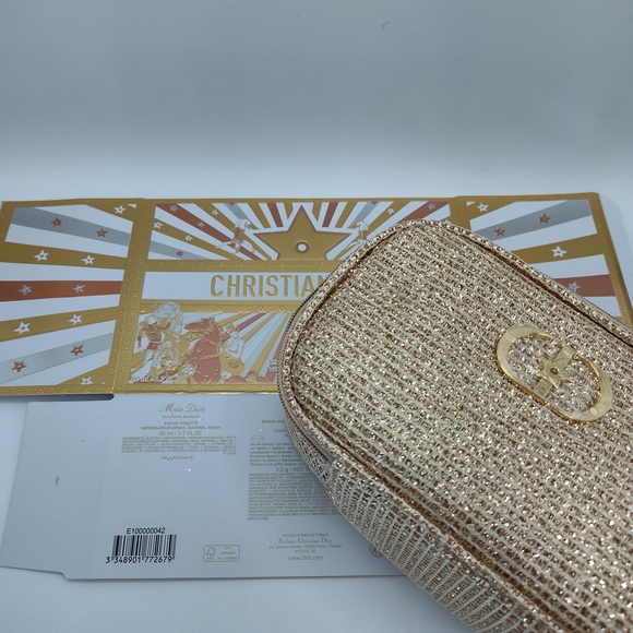 Christian Dior Platinum Beauty GWP Gold Tweed Cosmetic Vanity Pouch NIB - Picture 7 of 11